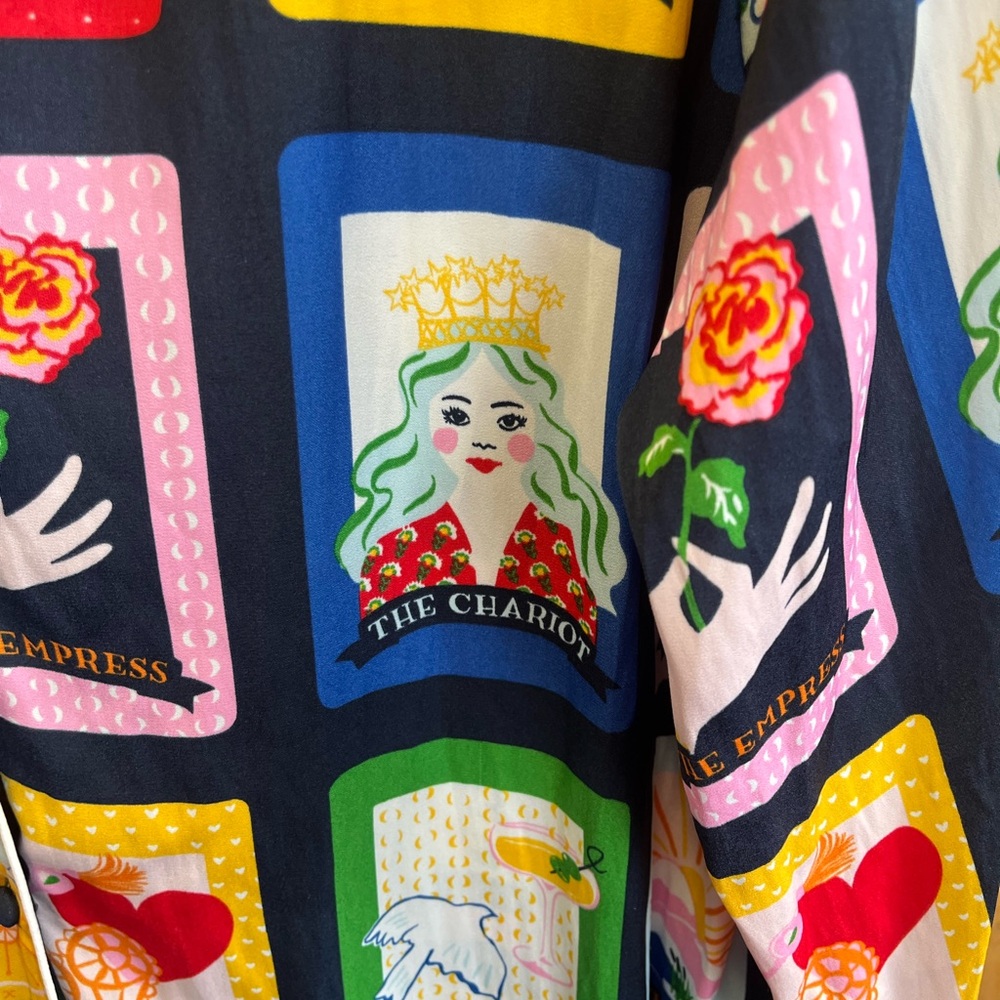 kate spade navy button-up with colorful tarot motif nightgown XL - Picture 8 of 14